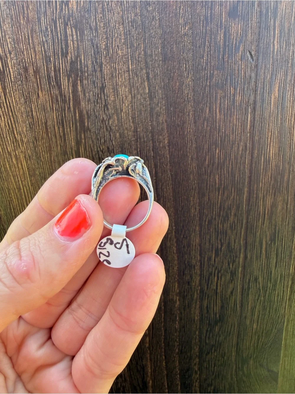 Vintage Gorgeous Turquoise Rose Sterling Silver Ring - Women Jewelry - Size 5